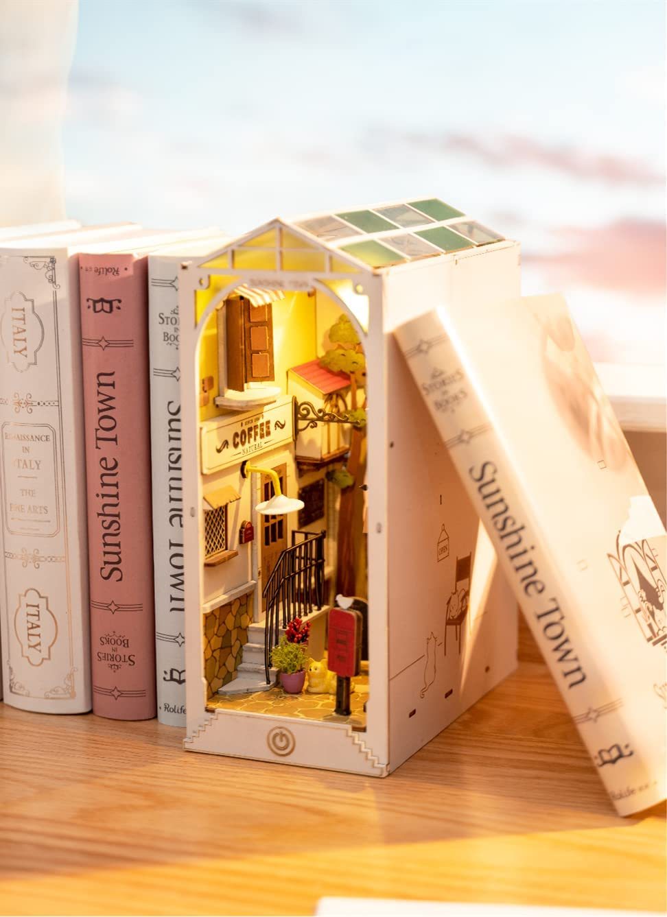 Falling Sakura Book Nook Kit – DIY 3D Wooden Japanese Street Bookshelf Insert with LED Light