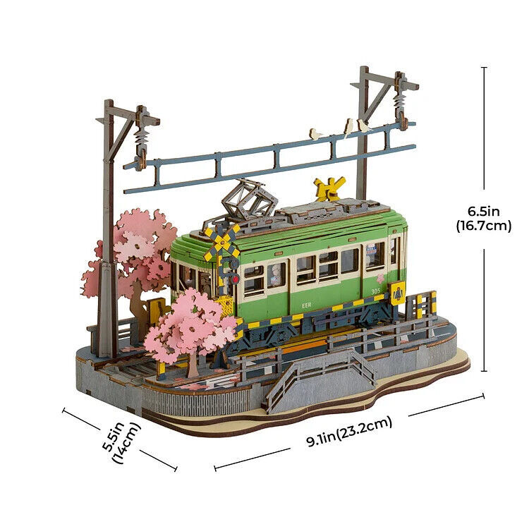 Sakura Journey Tram – DIY 3D Wooden Puzzle Model Kit with LED Light, Relaxing Craft Gift for Adults and Teens