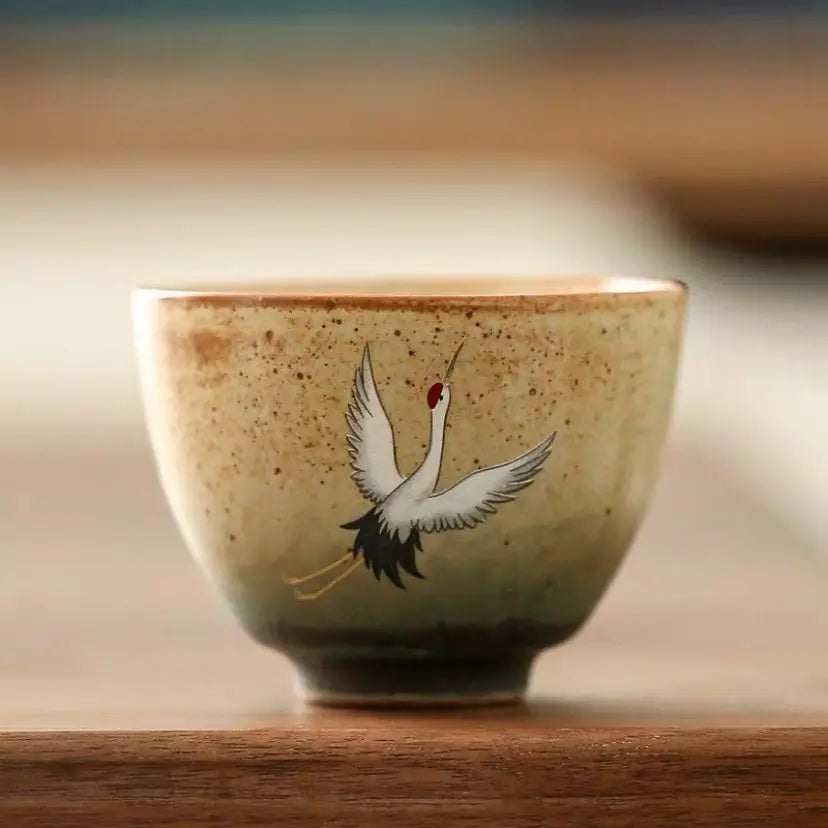 Japanese Crane Ceramic Tea Cup