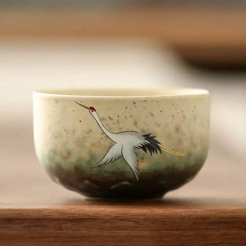 Japanese Crane Ceramic Tea Cup