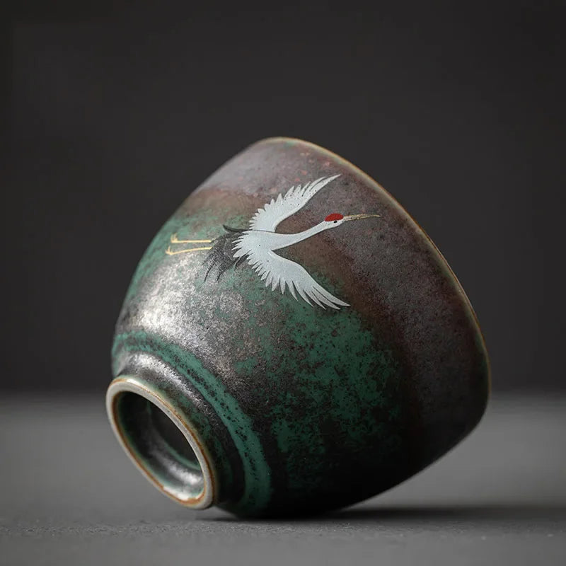 Japanese Crane Ceramic Tea Cup