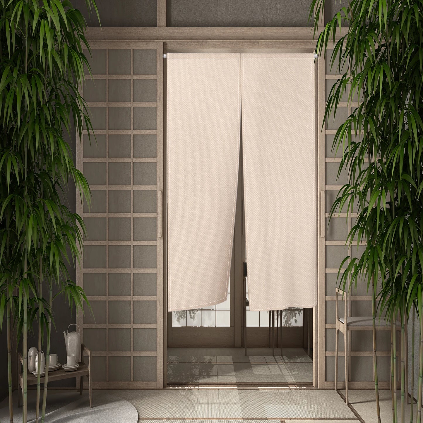 Beige Orange Japanese Noren Door Curtain, Rustic Linen Look Room Divider and Kitchen Blackout Panel, 85 x 150 cm (33.5 x 59 in)