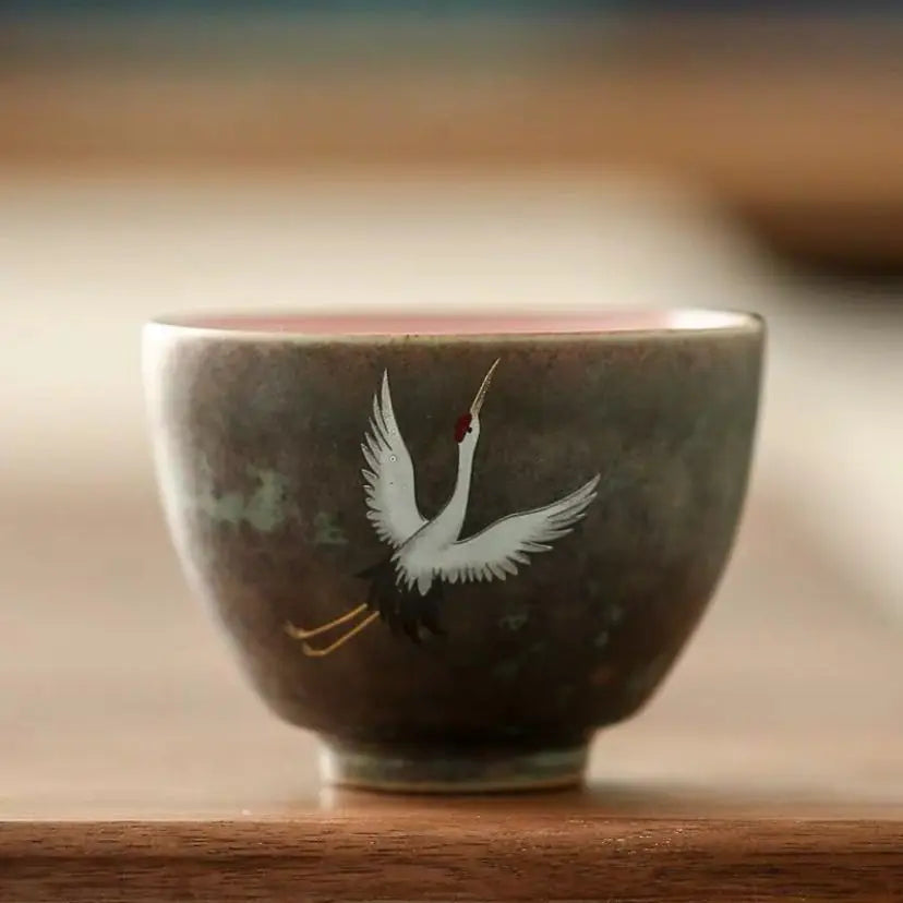 Japanese Crane Ceramic Tea Cup