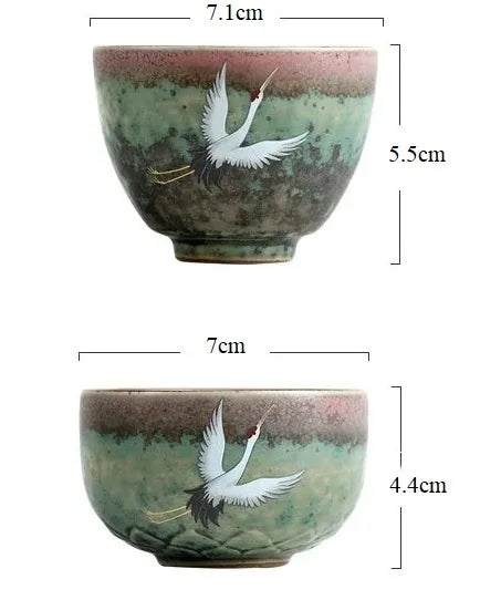 Japanese Crane Ceramic Tea Cup