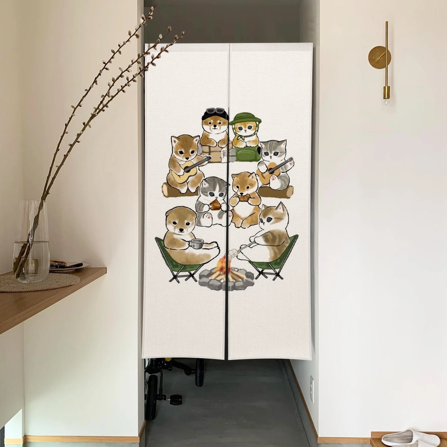 Cute Cat Linen Noren – Room Divider & Japanese Doorway Curtain