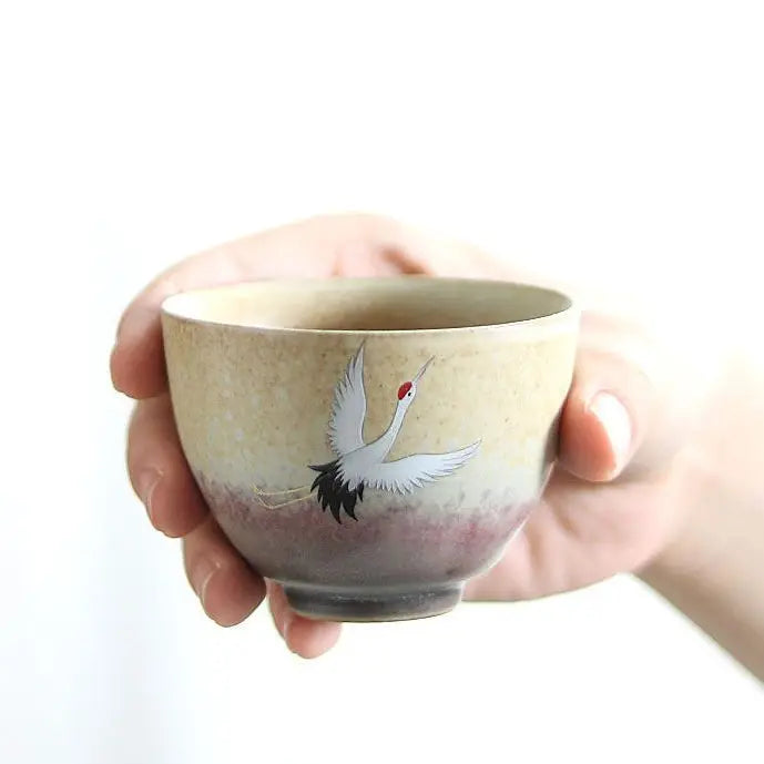 Japanese Crane Ceramic Tea Cup