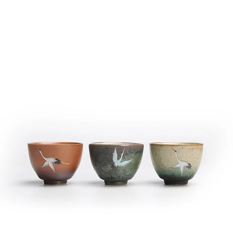 Japanese Crane Ceramic Tea Cup