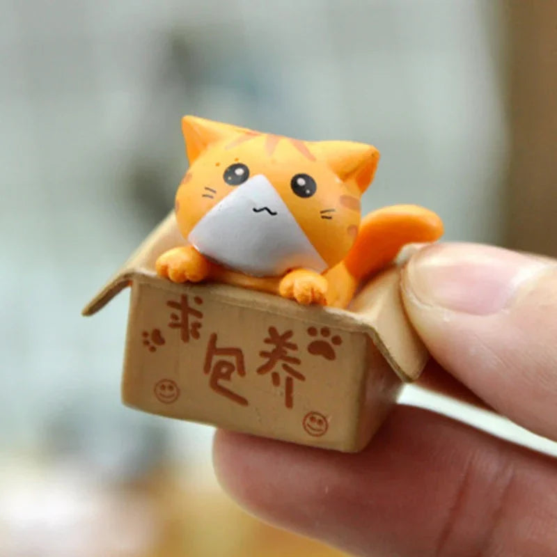 Kawaii Mini Cat Figurine – 2.8 cm (1.1 in) PVC Desk & Garden Ornament