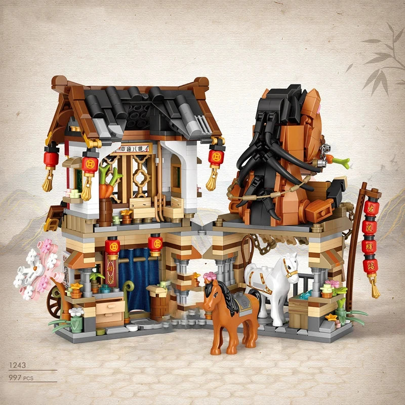 Street View Series Building blocks Izakaya Shaved Ice Shop Takoyaki Shop Coffee shop Panda Tea House model children's gift