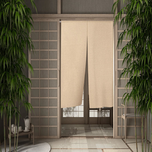 Beige Orange Japanese Noren Door Curtain, Rustic Linen Look Room Divider and Kitchen Blackout Panel, 85 x 150 cm (33.5 x 59 in)