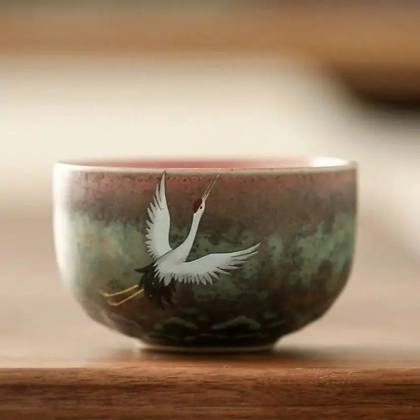 Japanese Crane Ceramic Tea Cup