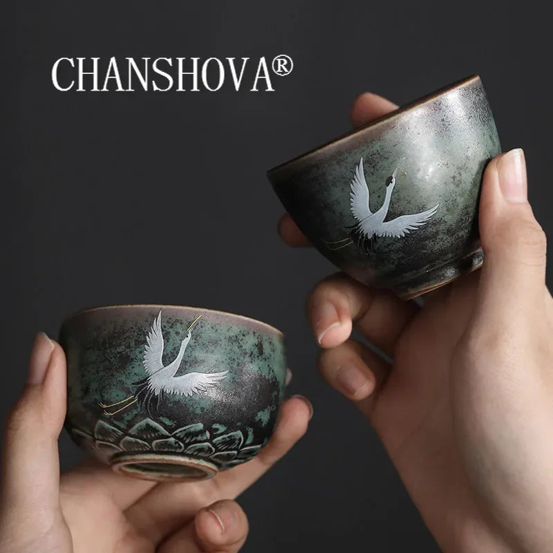 Japanese Crane Ceramic Tea Cup