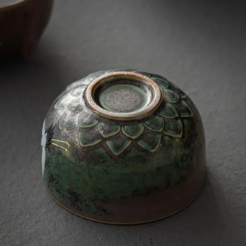 Japanese Crane Ceramic Tea Cup