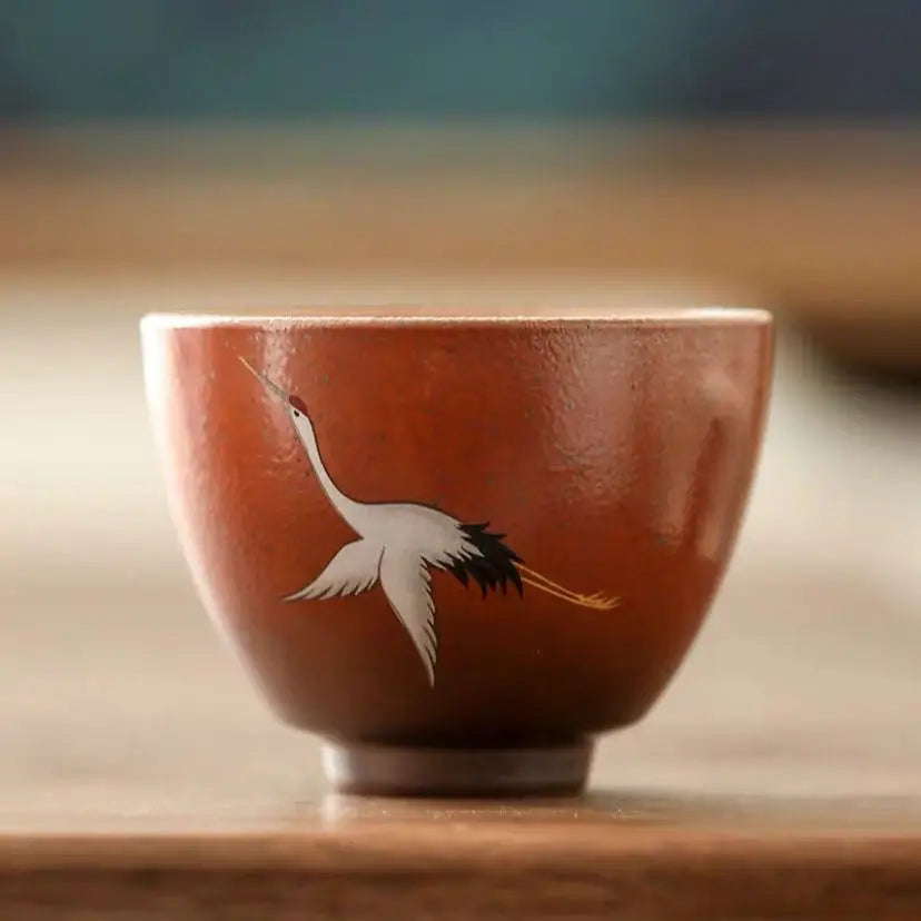 Japanese Crane Ceramic Tea Cup
