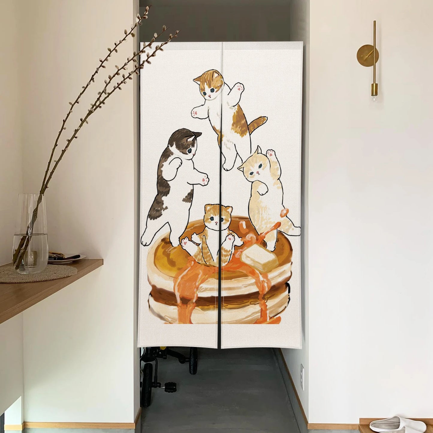 Cute Cat Linen Noren – Japanese Doorway Curtain & Room Divider