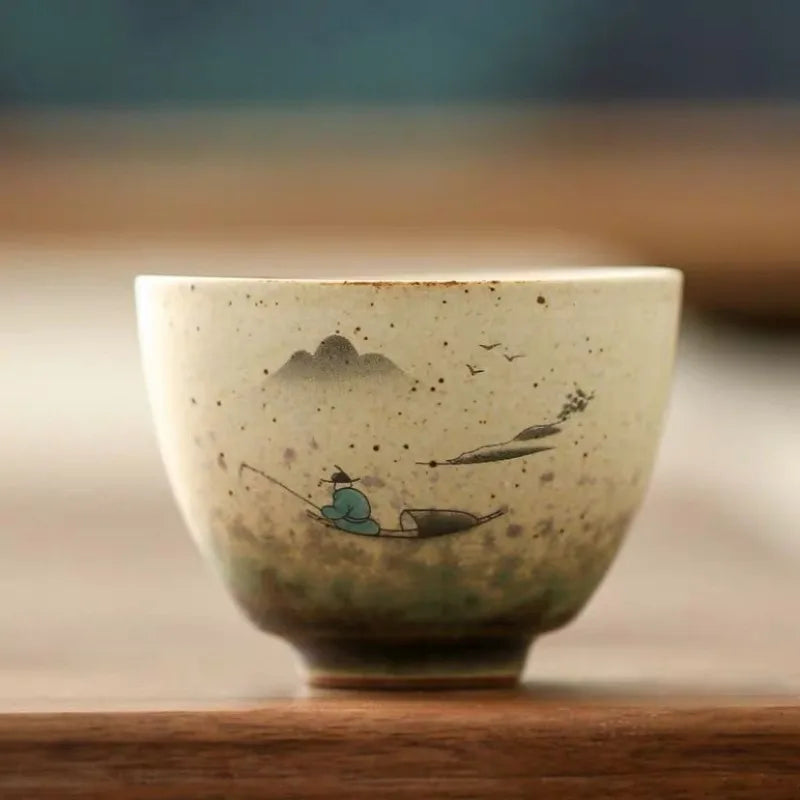 Japanese Crane Ceramic Tea Cup