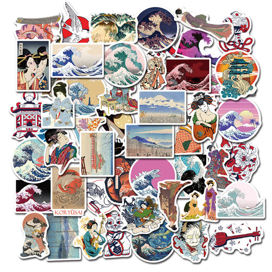 50-Pack Japanese Ukiyo-e Art Stickers – Waterproof Vinyl Decals for Laptop, Water Bottle, Scrapbook & Journal