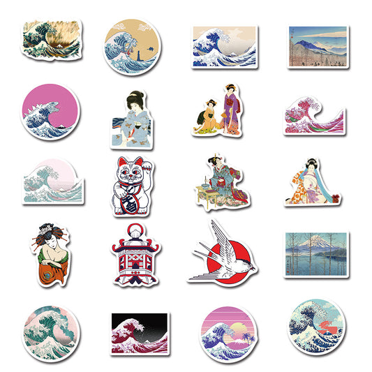 50-Pack Japanese Ukiyo-e Art Stickers – Waterproof Vinyl Decals for Laptop, Water Bottle, Scrapbook & Journal