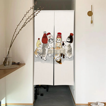 Cute Cat Linen Noren – Japanese Doorway Curtain & Room Divider