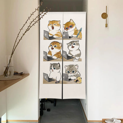 Cute Cat Linen Noren – Room Divider & Japanese Doorway Curtain