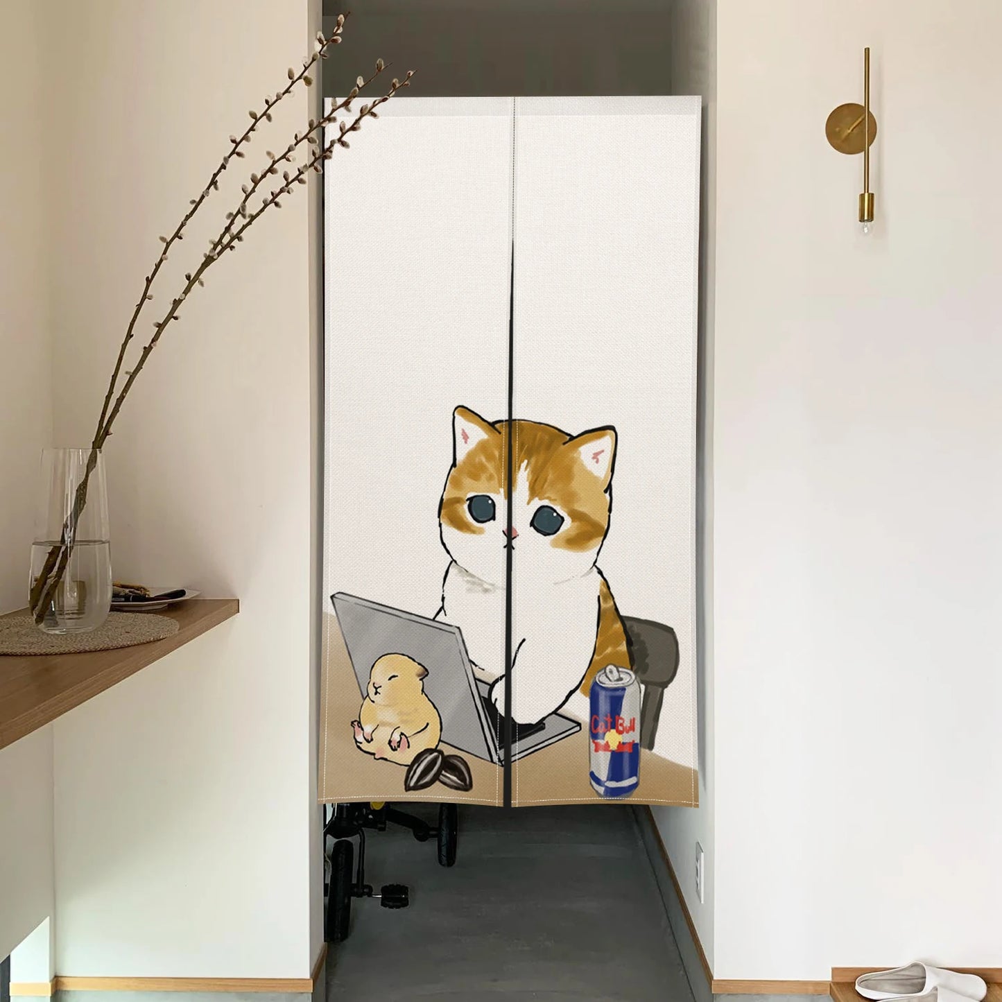 Cute Cat Linen Noren – Room Divider & Japanese Doorway Curtain