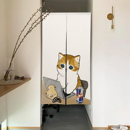 Cute Cat Linen Noren – Japanese Doorway Curtain & Room Divider