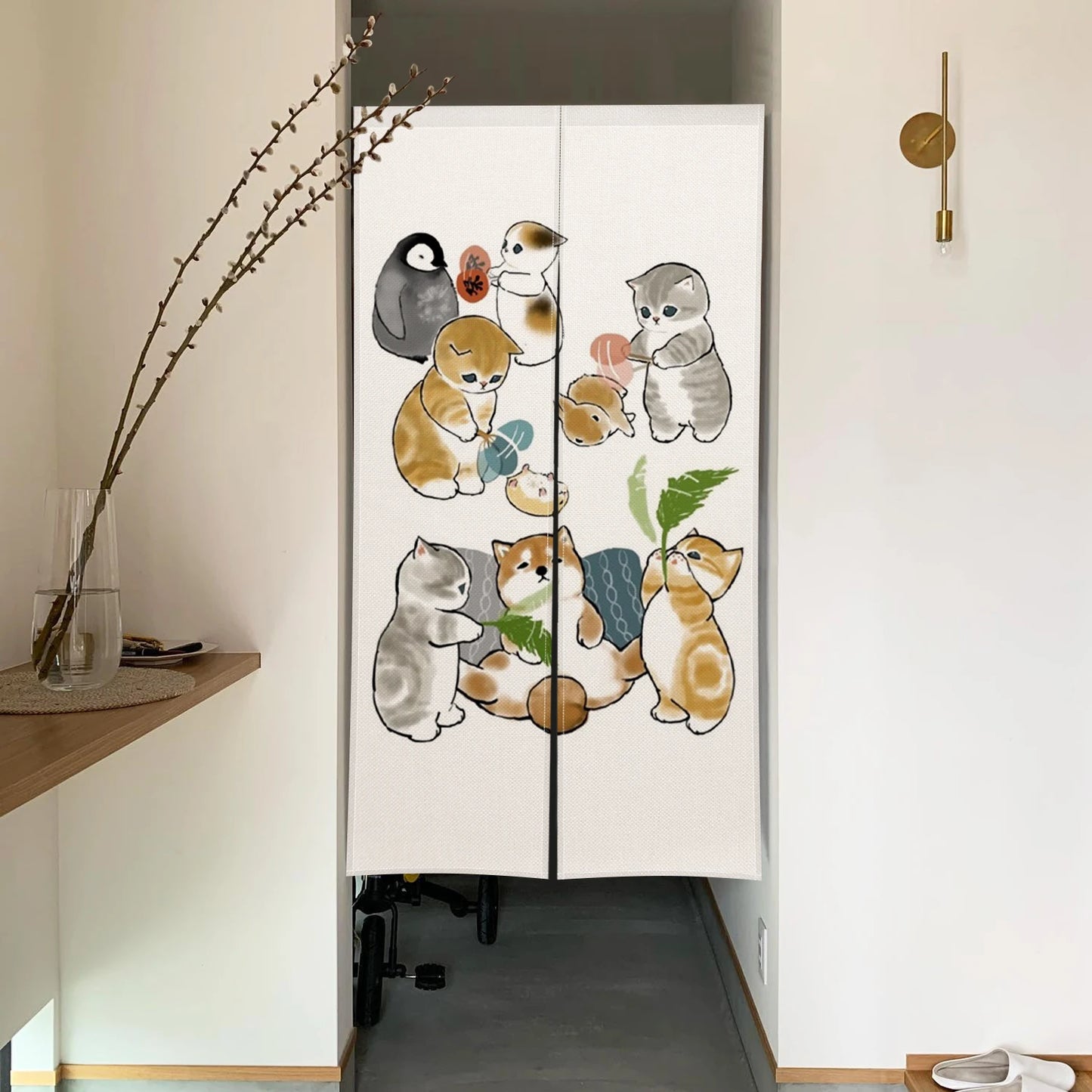 Cute Cat Linen Noren – Japanese Doorway Curtain & Room Divider
