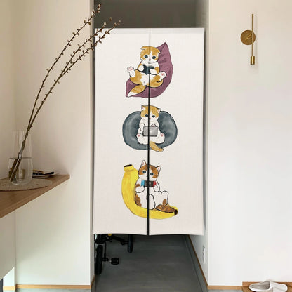 Cute Cat Linen Noren – Room Divider & Japanese Doorway Curtain