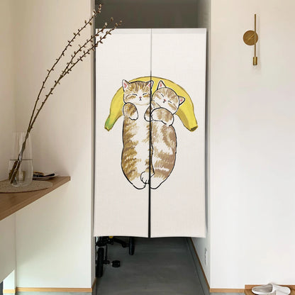 Cute Cat Linen Noren – Japanese Doorway Curtain & Room Divider