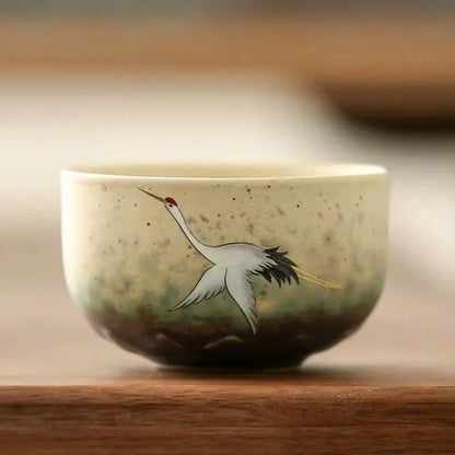 Japanese Crane Ceramic Tea Cup
