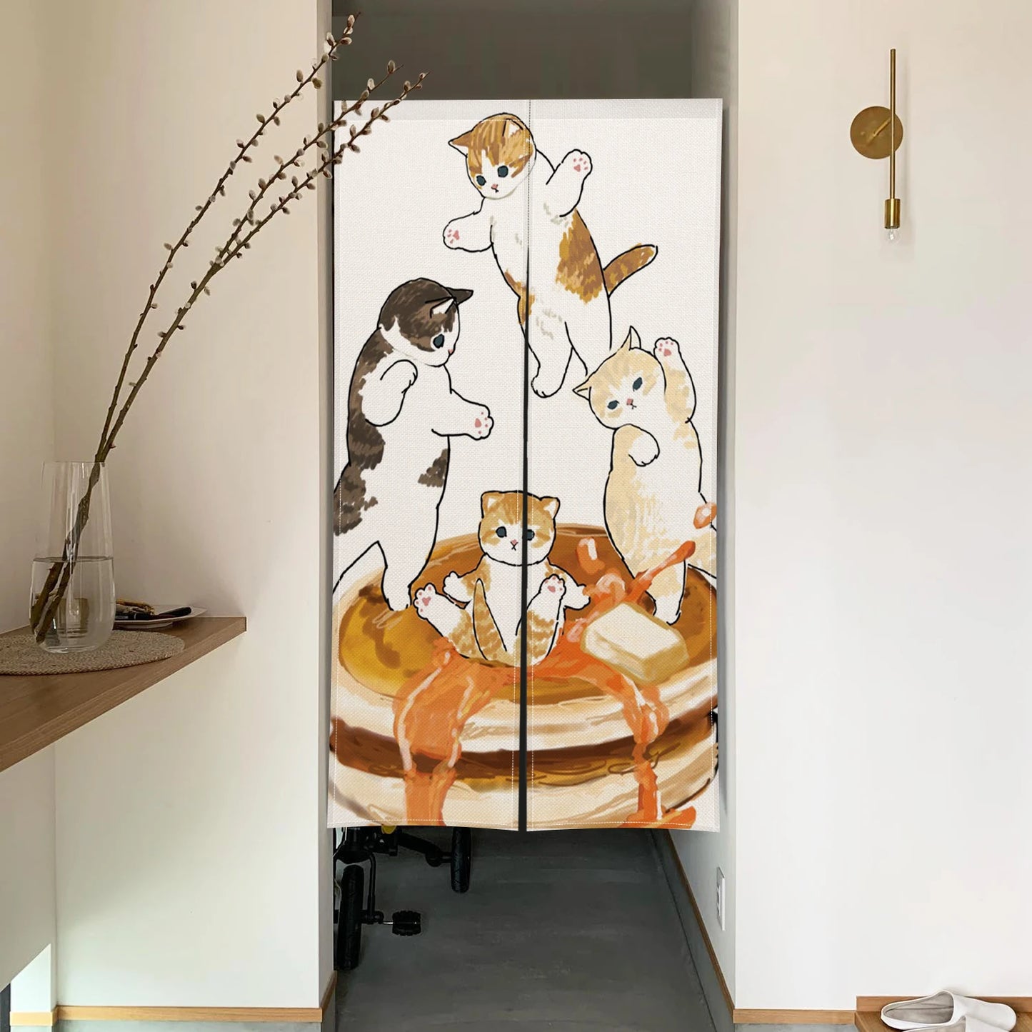 Cute Cat Linen Noren – Japanese Doorway Curtain & Room Divider