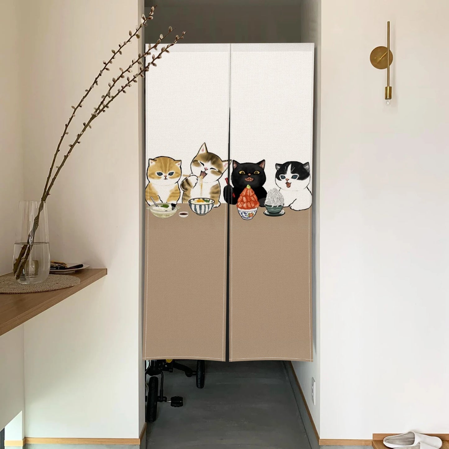 Cute Cat Linen Noren – Japanese Doorway Curtain & Room Divider