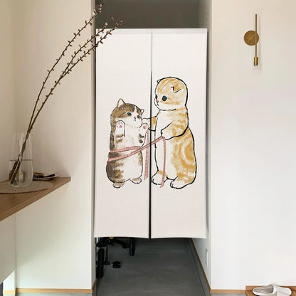 Cute Cat Linen Noren – Japanese Doorway Curtain & Room Divider
