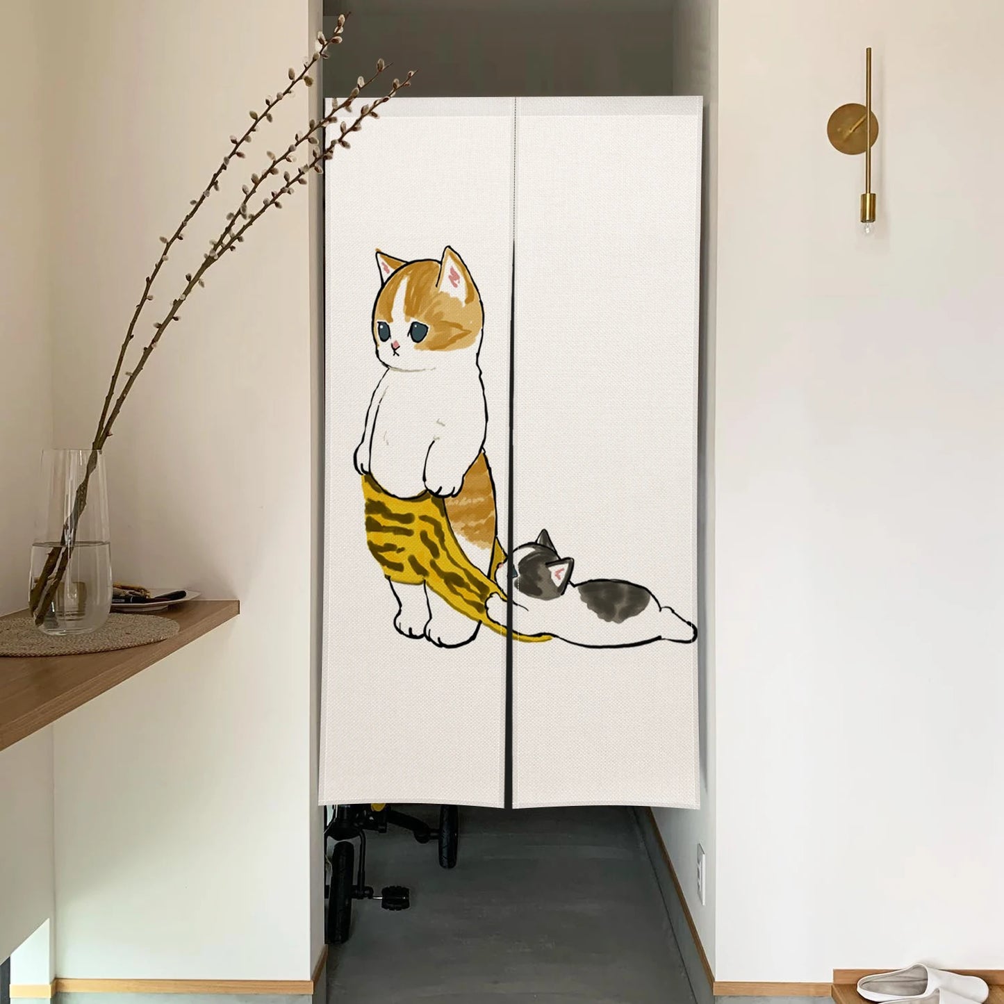 Cute Cat Linen Noren – Japanese Doorway Curtain & Room Divider