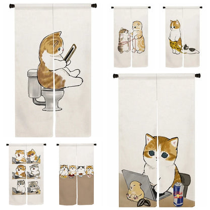 Cute Cat Linen Noren – Japanese Doorway Curtain & Room Divider
