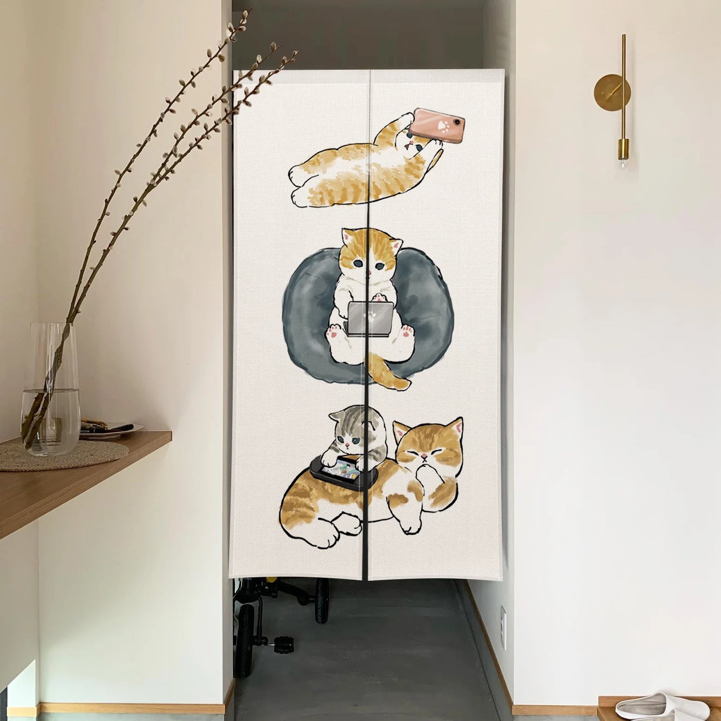 Cute Cat Linen Noren – Japanese Doorway Curtain & Room Divider