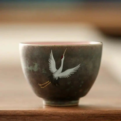Japanese Crane Ceramic Tea Cup