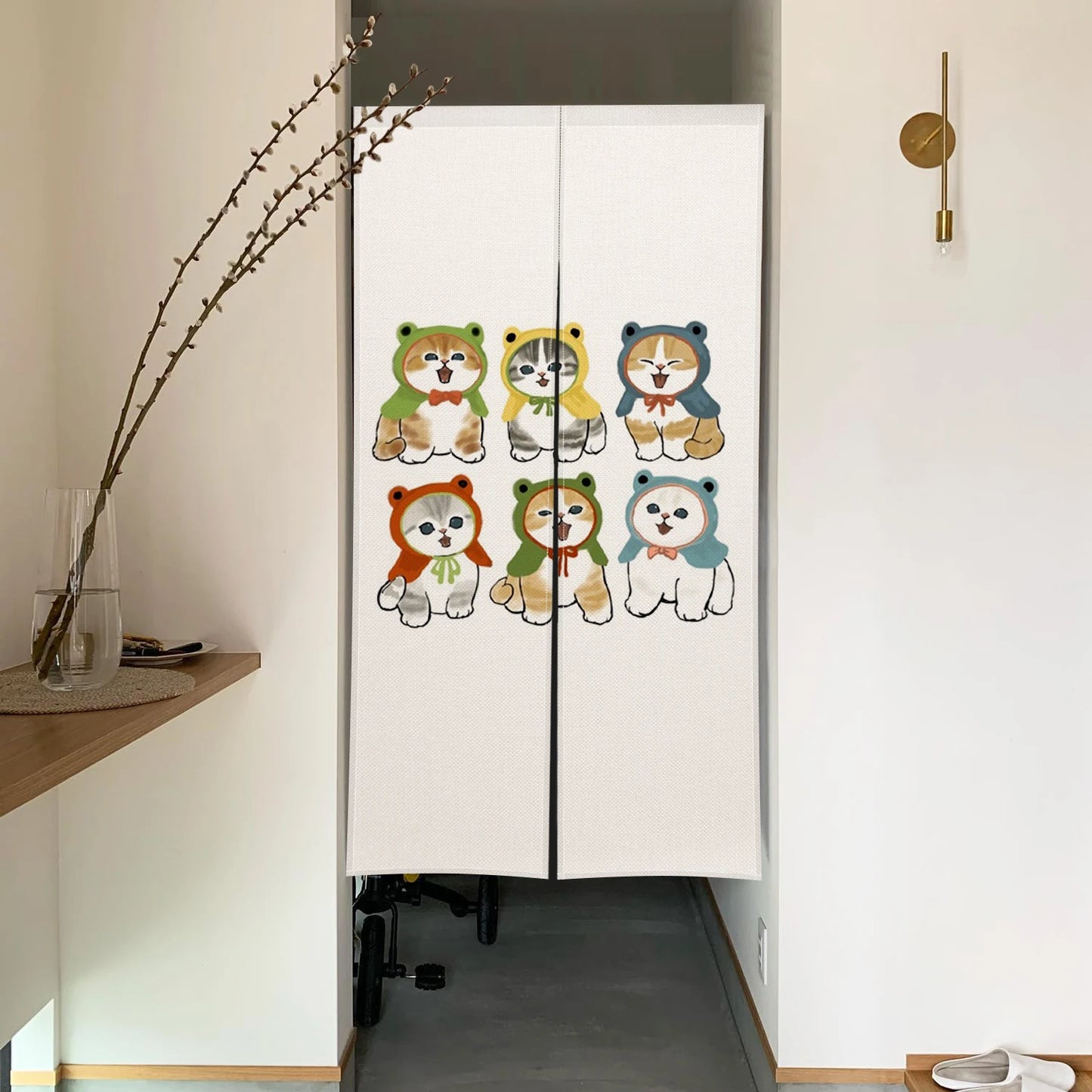 Cute Cat Linen Noren – Japanese Doorway Curtain & Room Divider