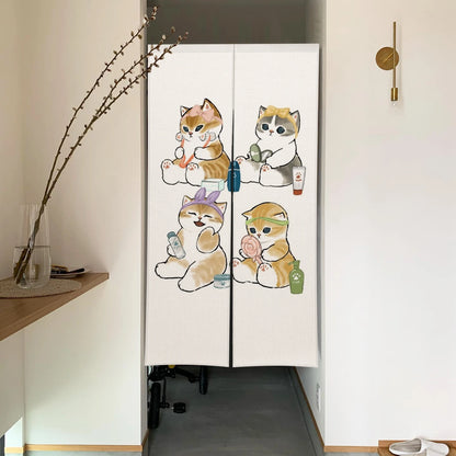 Cute Cat Linen Noren – Japanese Doorway Curtain & Room Divider