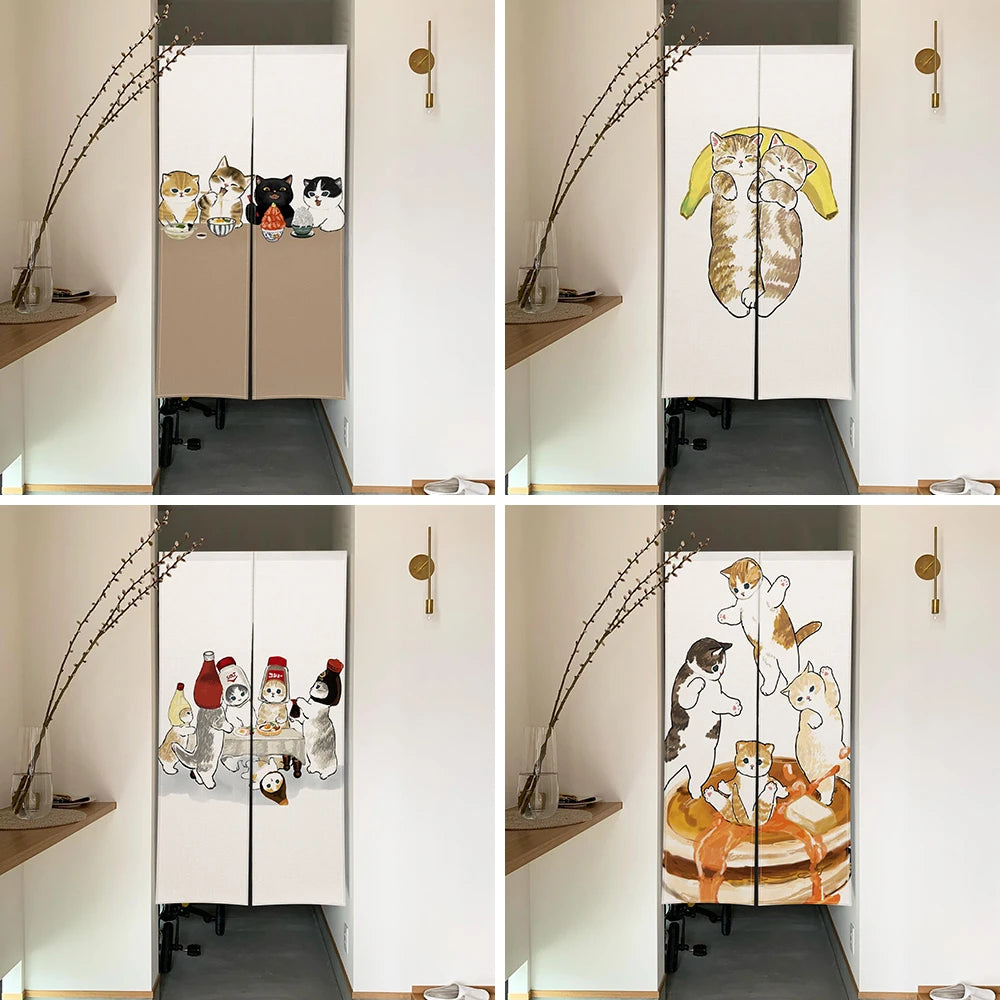 Cute Cat Linen Noren – Japanese Doorway Curtain & Room Divider