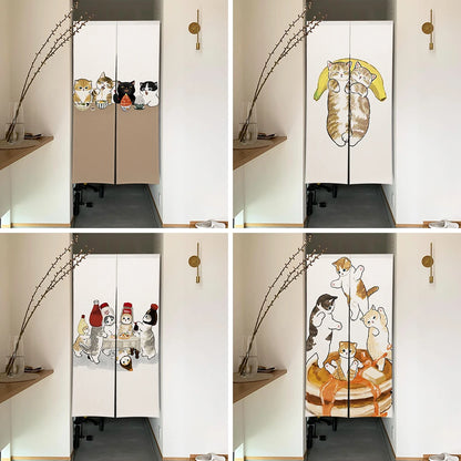 Cute Cat Linen Noren – Japanese Doorway Curtain & Room Divider