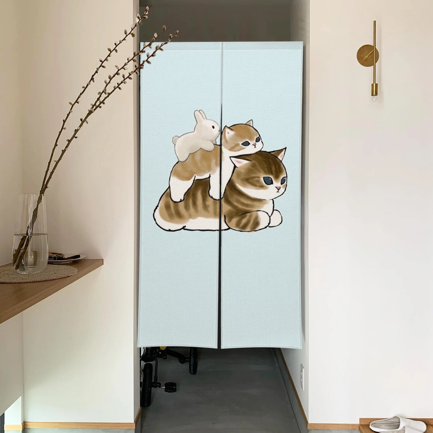 Cute Cat Linen Noren – Japanese Doorway Curtain & Room Divider