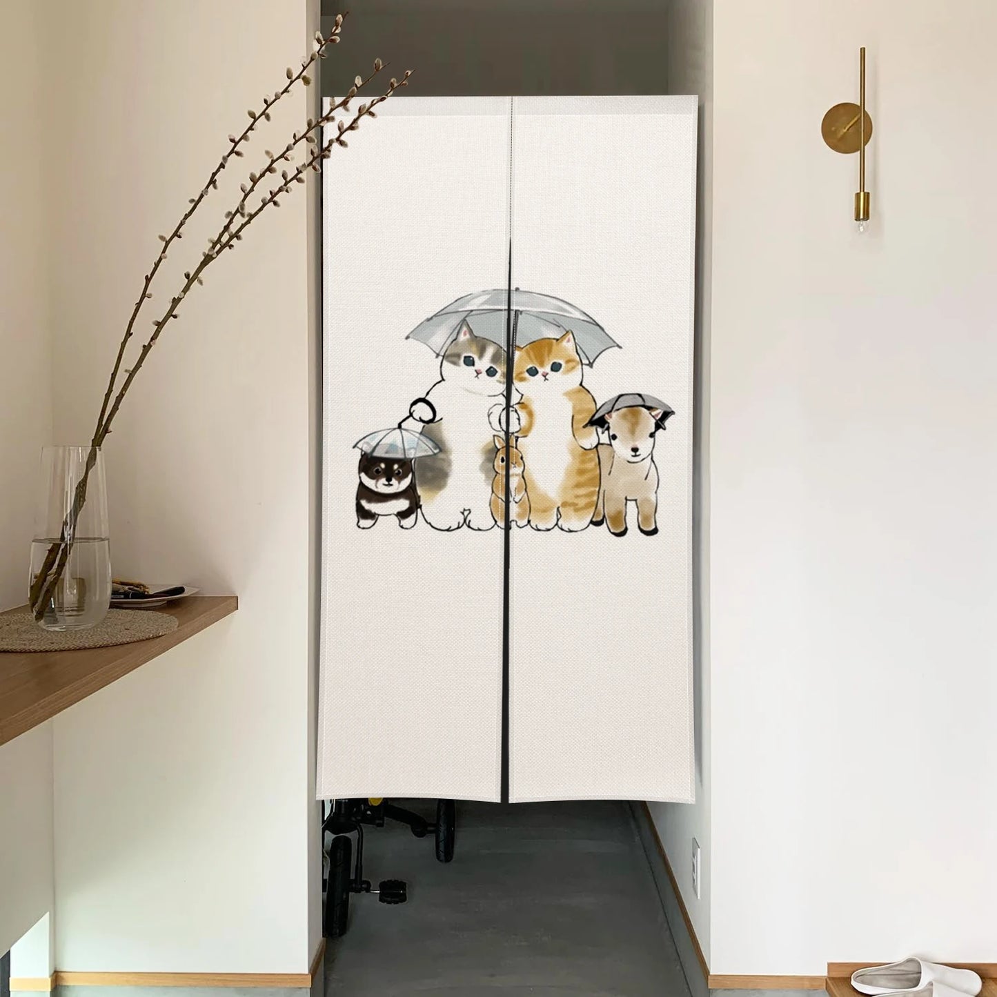 Cute Cat Linen Noren – Room Divider & Japanese Doorway Curtain