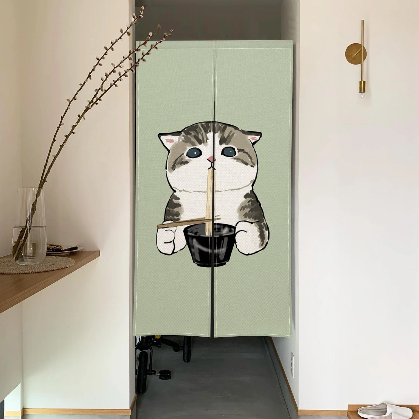 Cute Cat Linen Noren – Japanese Doorway Curtain & Room Divider