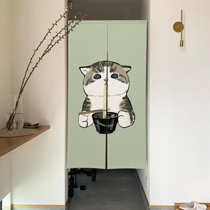 Cute Cat Linen Noren – Japanese Doorway Curtain & Room Divider