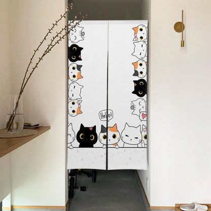 Cute Cat Linen Noren – Japanese Doorway Curtain & Room Divider