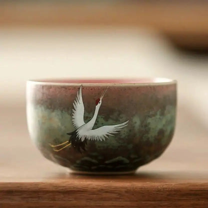Japanese Crane Ceramic Tea Cup