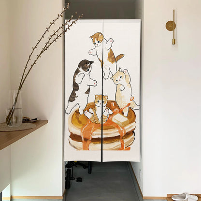 Cute Cat Linen Noren – Room Divider & Japanese Doorway Curtain