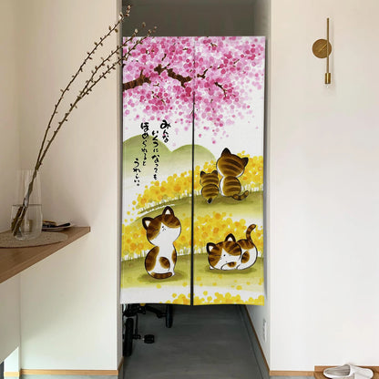Cute Cat Linen Noren – Japanese Doorway Curtain & Room Divider