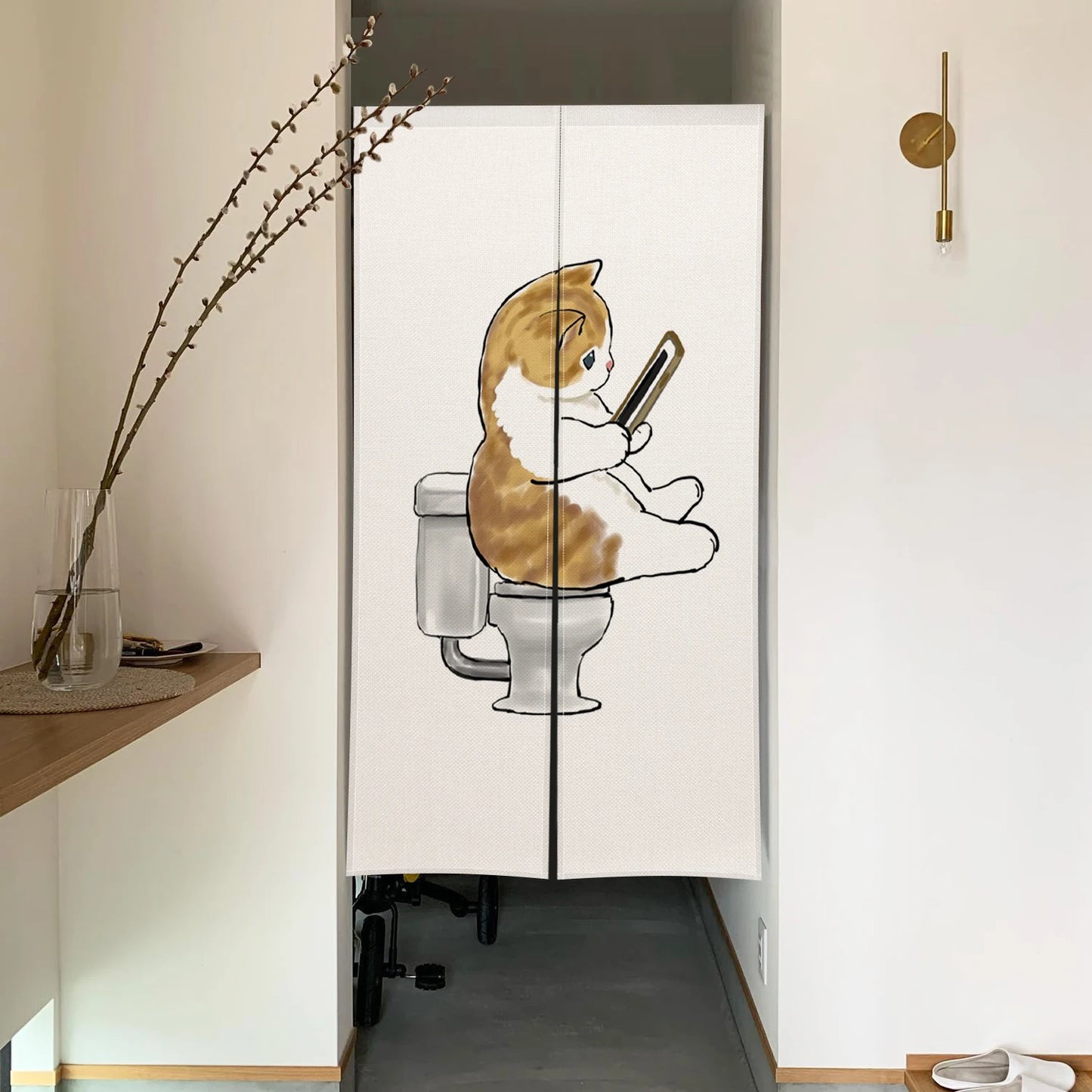 Cute Cat Linen Noren – Room Divider & Japanese Doorway Curtain